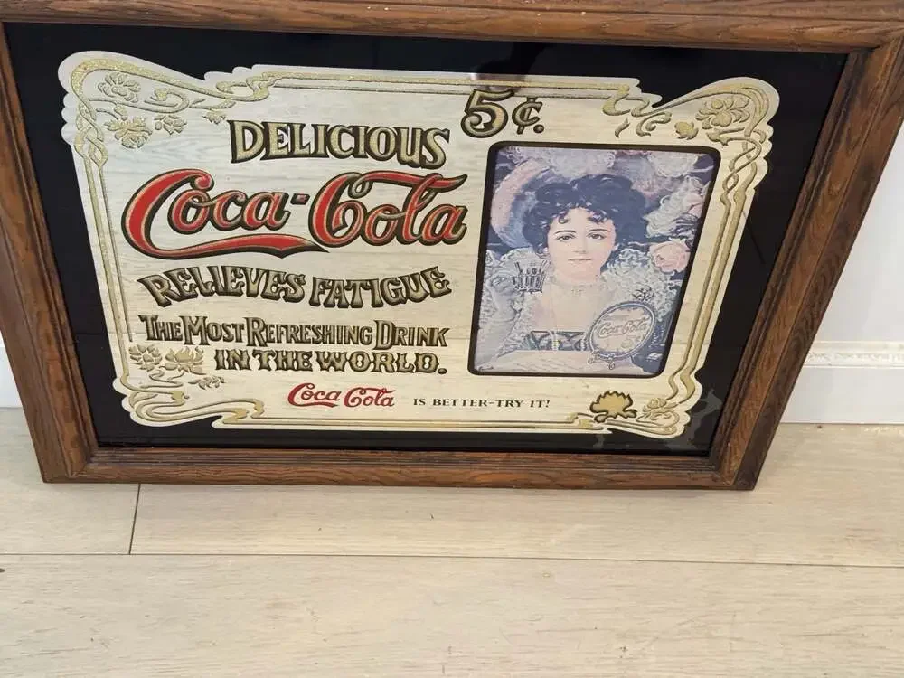 Vintage Coca-Cola 'Delicious Relieves Fatigue' Framed Mirror Sign